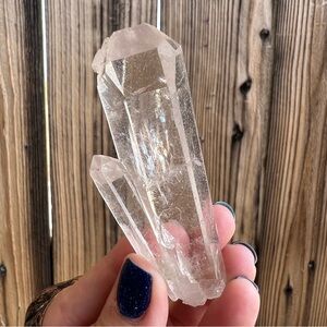 1.89 oz Clear Twin Quartz Crystal Points Cluster With Timelink from Brazil.